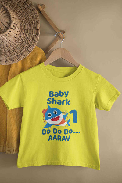Custom Name Baby Shark Do Do Do First Birthday Half Sleeves T-Shirt for Boy-FunkyTeesClub