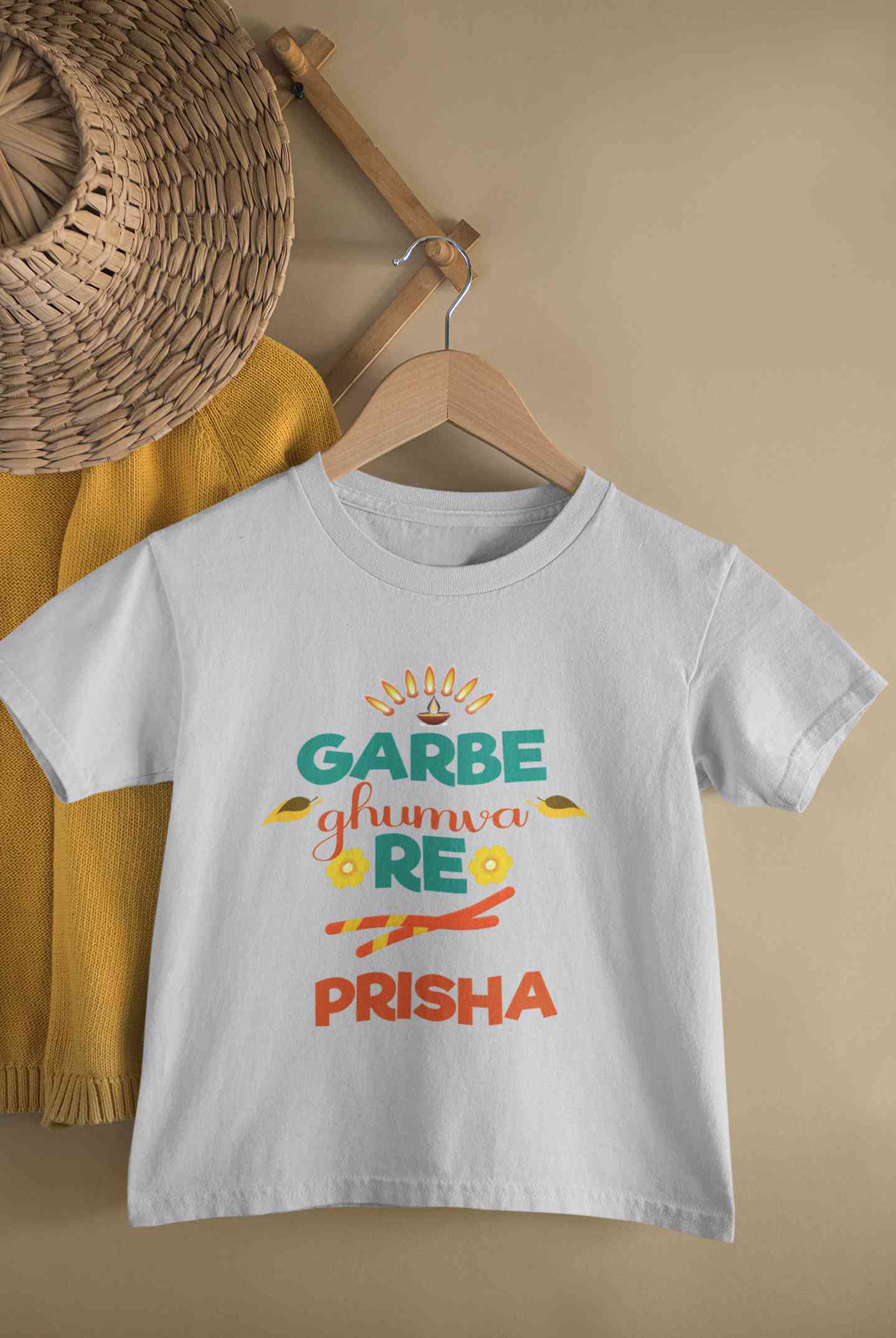Custom Name Garbe Ghumva Re Navratri Half Sleeves T-Shirt For Girls -FunkyTeesClub