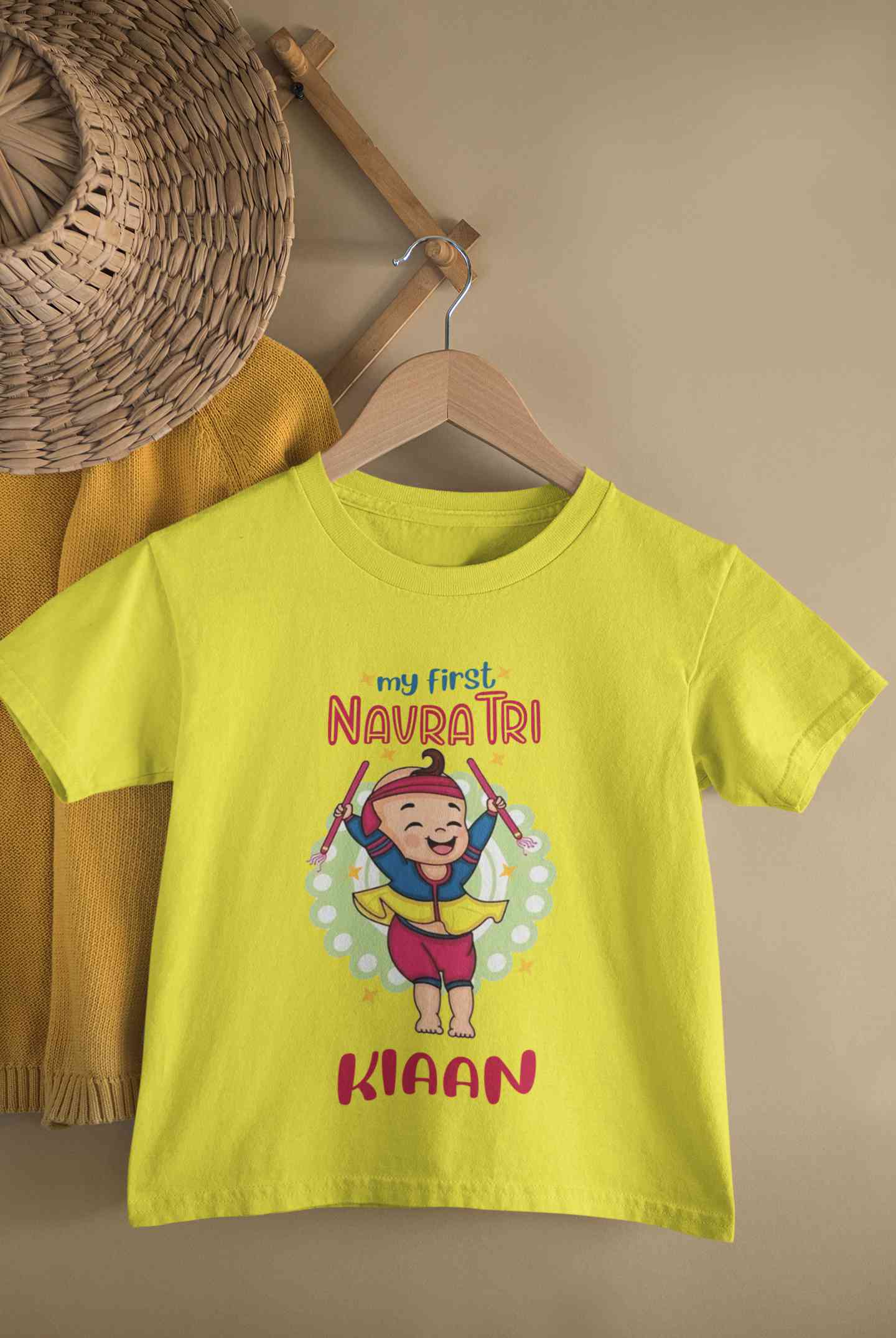 Custom Name My First Navratri Half Sleeves T-Shirt for Boy-FunkyTeesClub