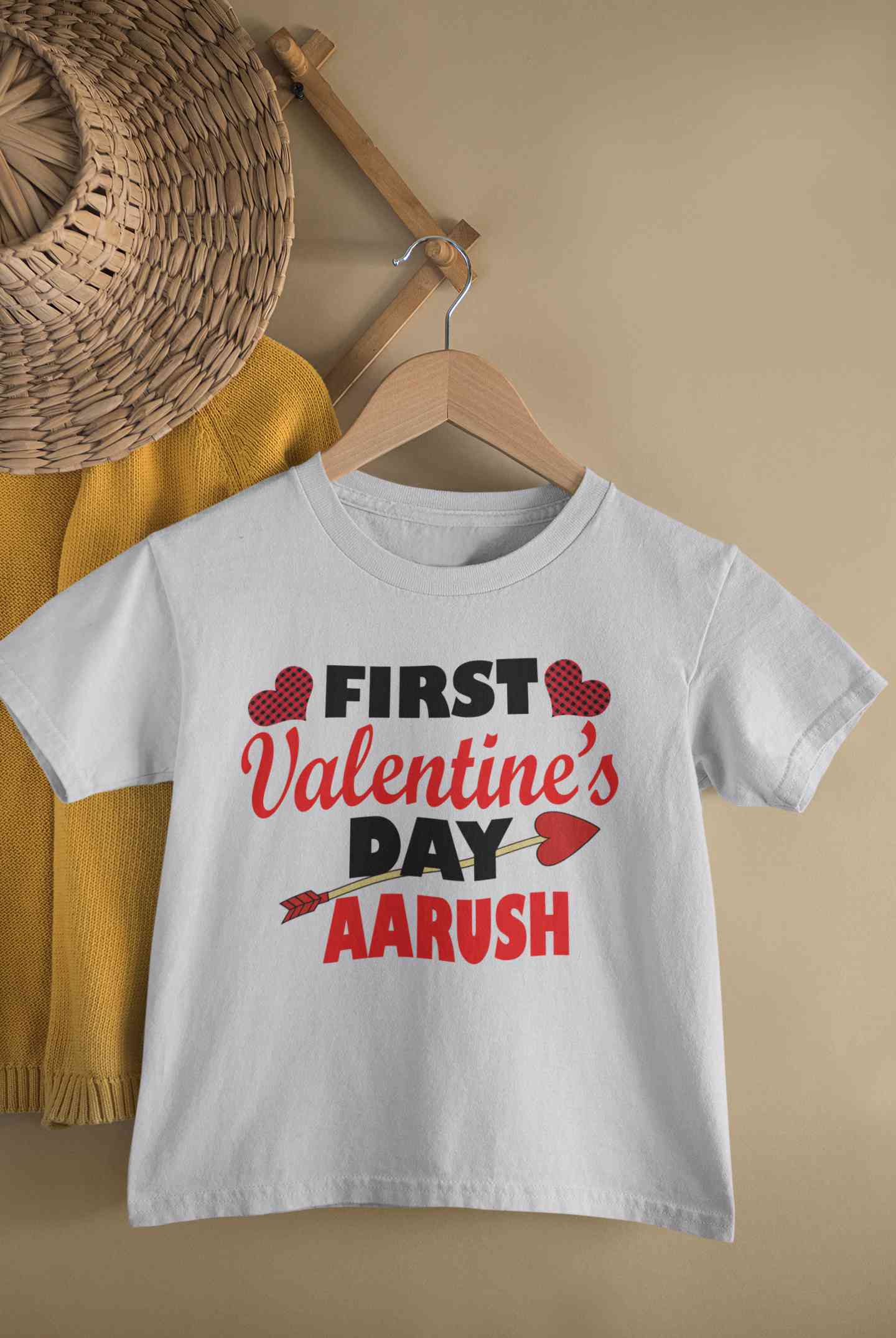 Custom Name First Valentine Half Sleeves T-Shirt for Boy-FunkyTeesClub