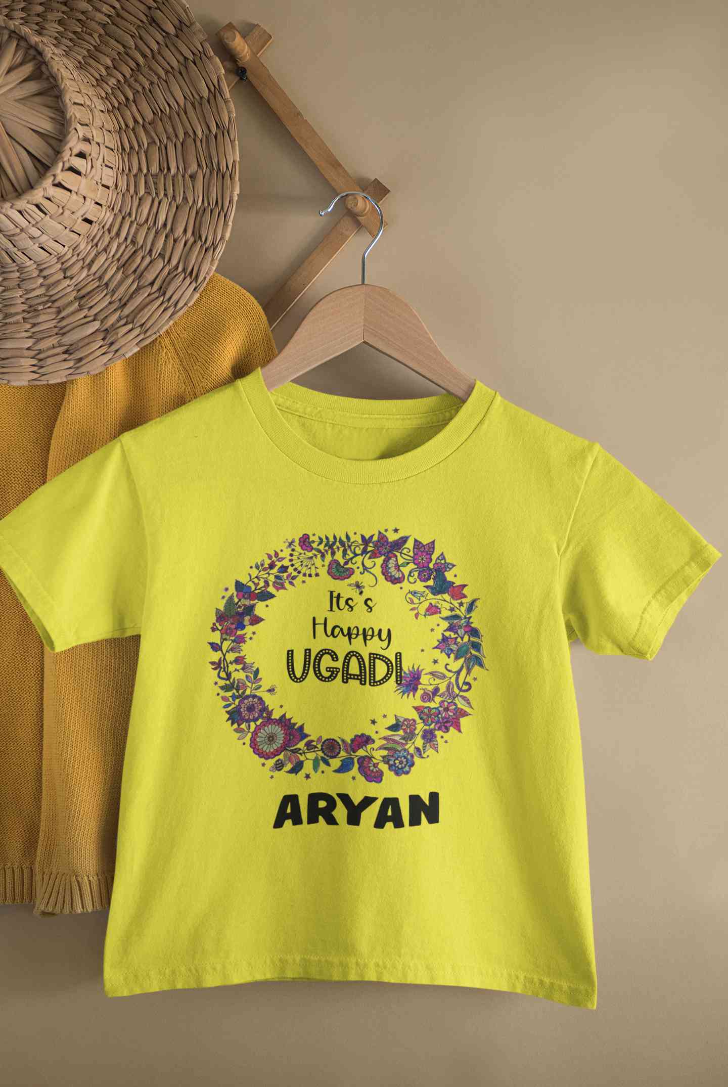 Custom Name Its Happy Ugadi Half Sleeves T-Shirt for Boy-FunkyTeesClub