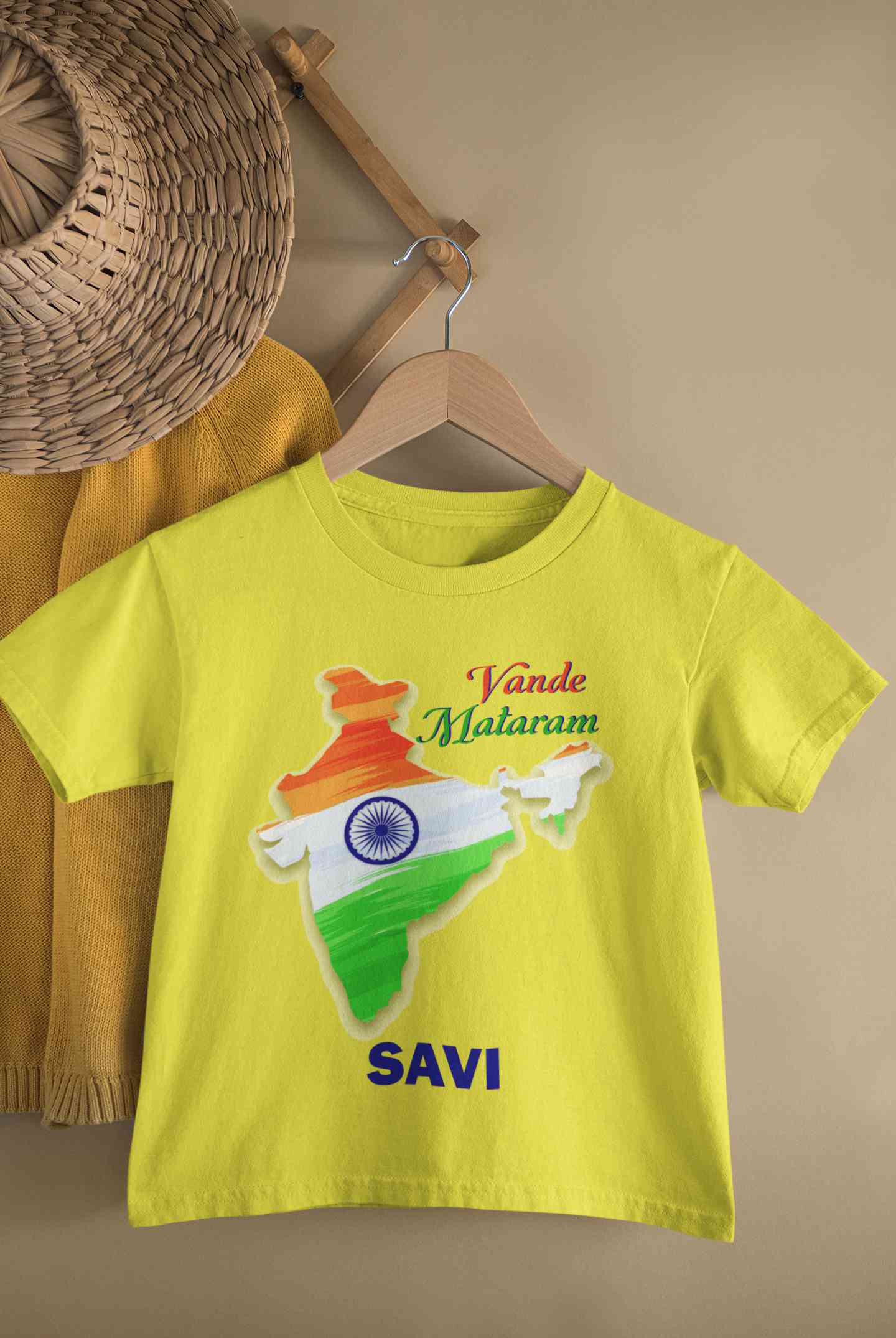 Custom Name Vande Mataram Independence Day Half Sleeves T-Shirt For Girls -FunkyTeesClub