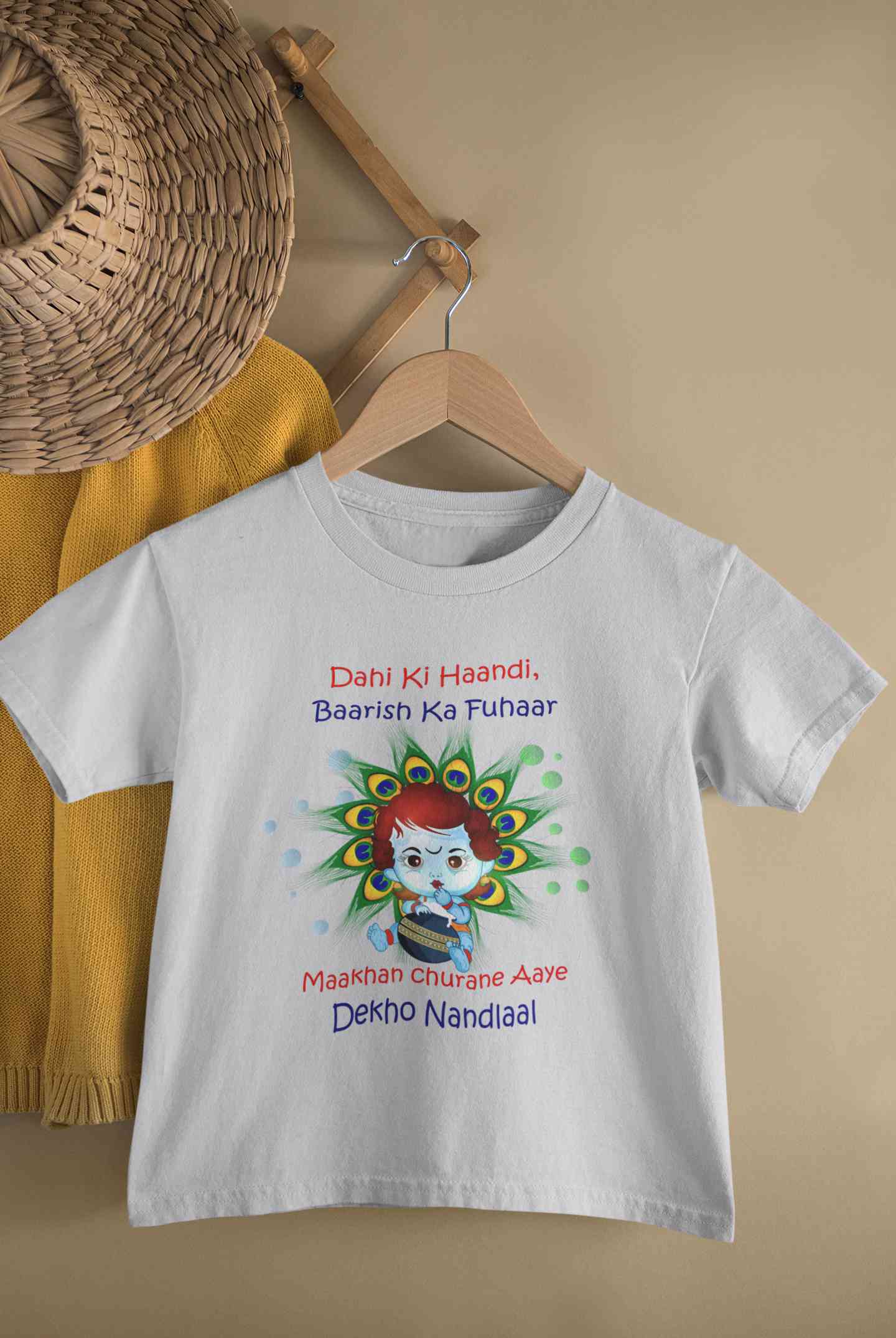 Dahi Ki Haandi Baarish Ki Fuhaar Maakhan Churane Aaye Dekho Nandlaal Janmashtami Half Sleeves T-Shirt For Girls -FunkyTeesClub