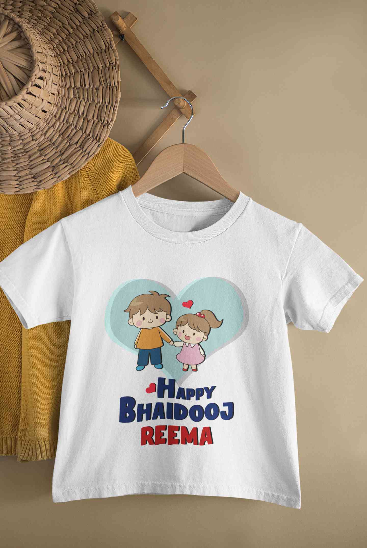 Custom Name Happy Bhai Dooj Half Sleeves T-Shirt For Girls -FunkyTeesClub