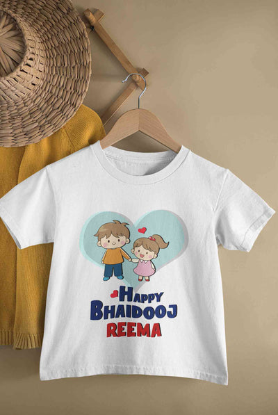 Custom Name Happy Bhai Dooj Half Sleeves T-Shirt For Girls -FunkyTeesClub