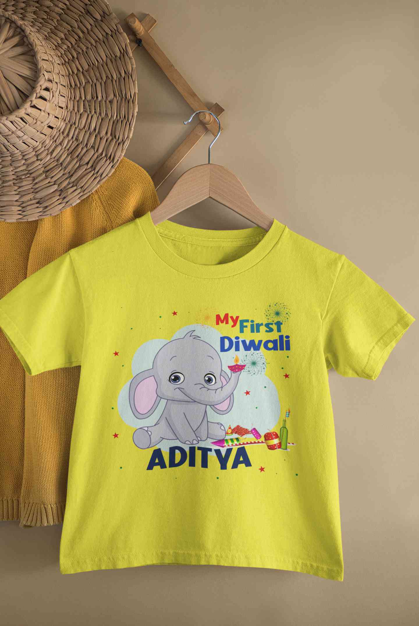 Custom Name My First Diwali Half Sleeves T-Shirt for Boy-FunkyTeesClub