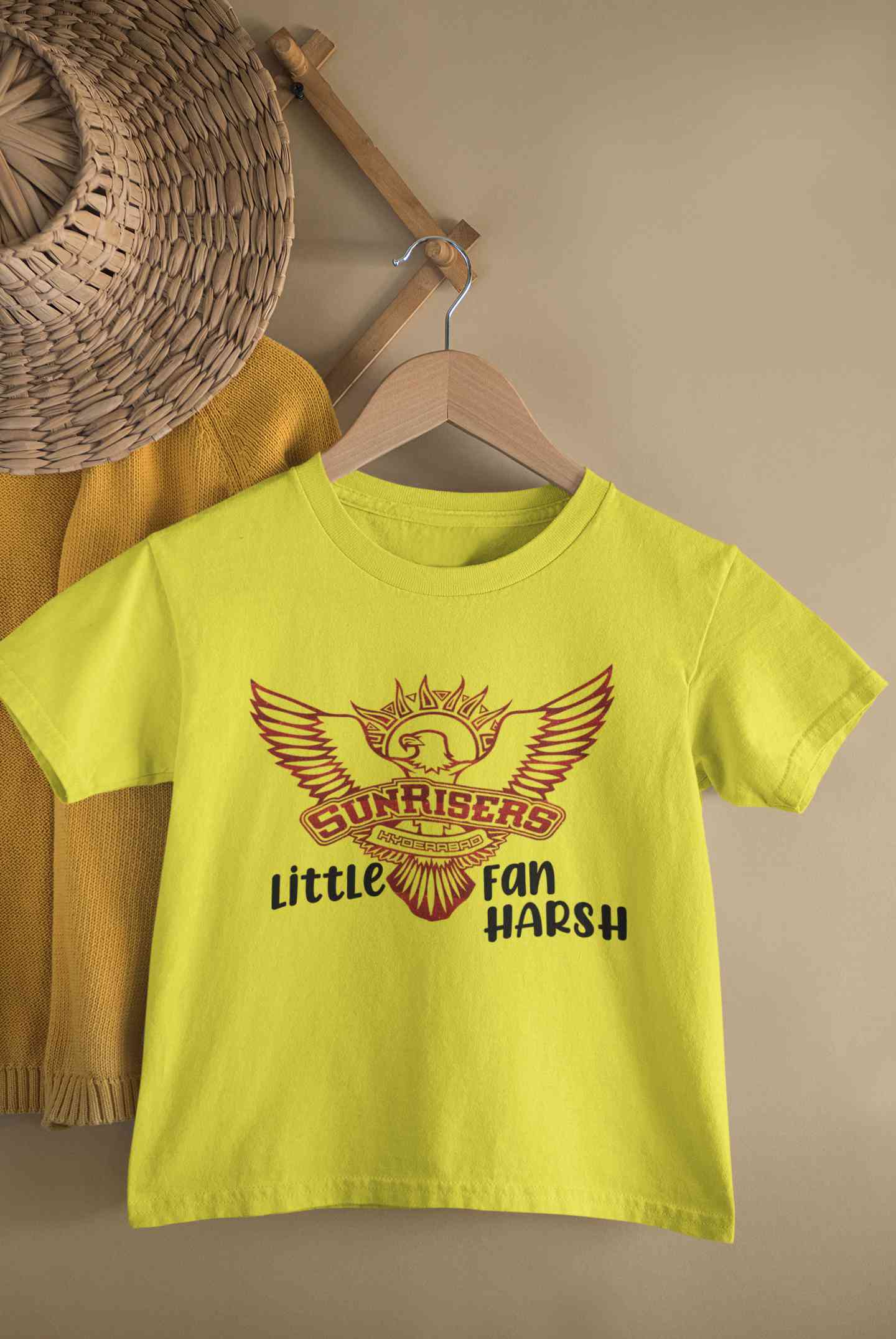 Custom Name IPL SRH Sunrisers Little Fan Half Sleeves T-Shirt for Boy-FunkyTeesClub