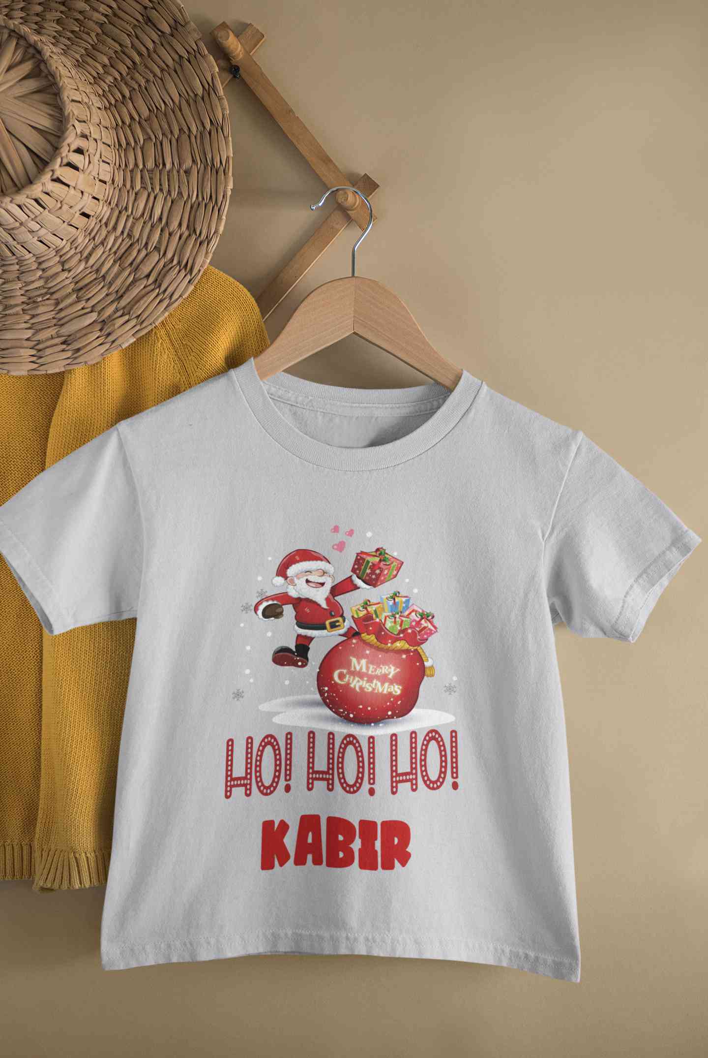 Customized Name Ho! Ho! Ho! Christmas Half Sleeves T-Shirt for Boy-FunkyTeesClub