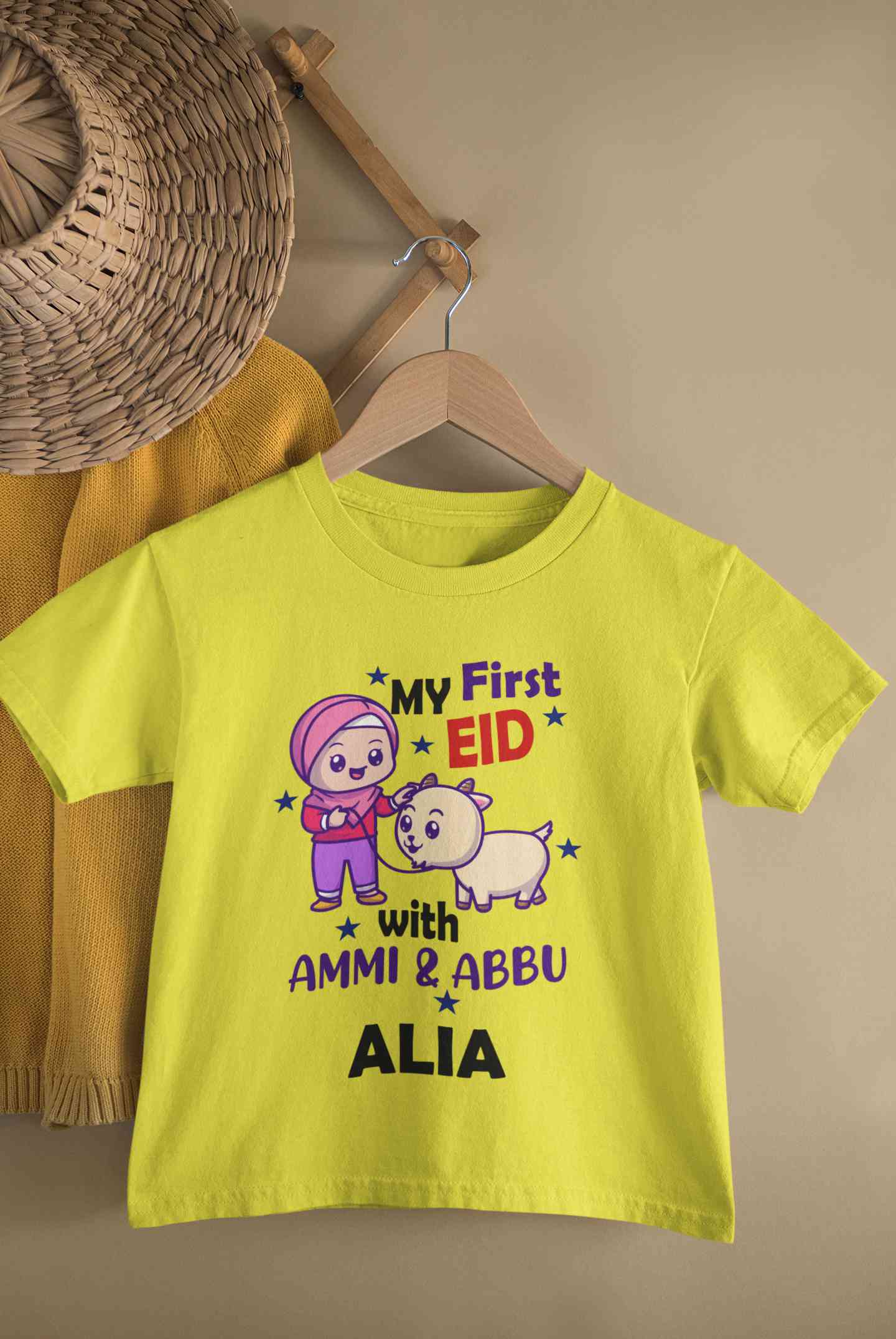 Custom Name My First Eid With Ammi And Abbu Half Sleeves T-Shirt For Girls -FunkyTeesClub