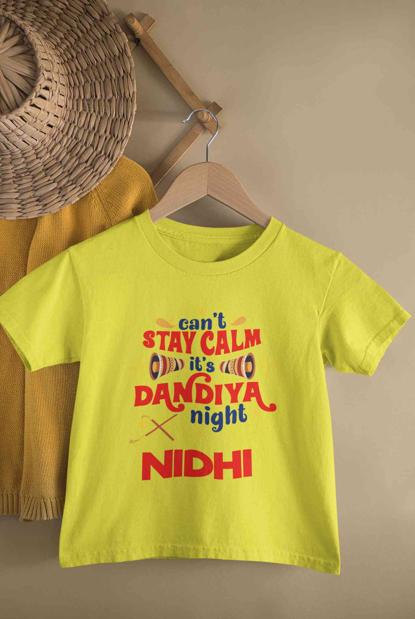 Custom Name Cant Stay Calm It Is Dandiya Night Navratri Half Sleeves T-Shirt For Girls -FunkyTeesClub