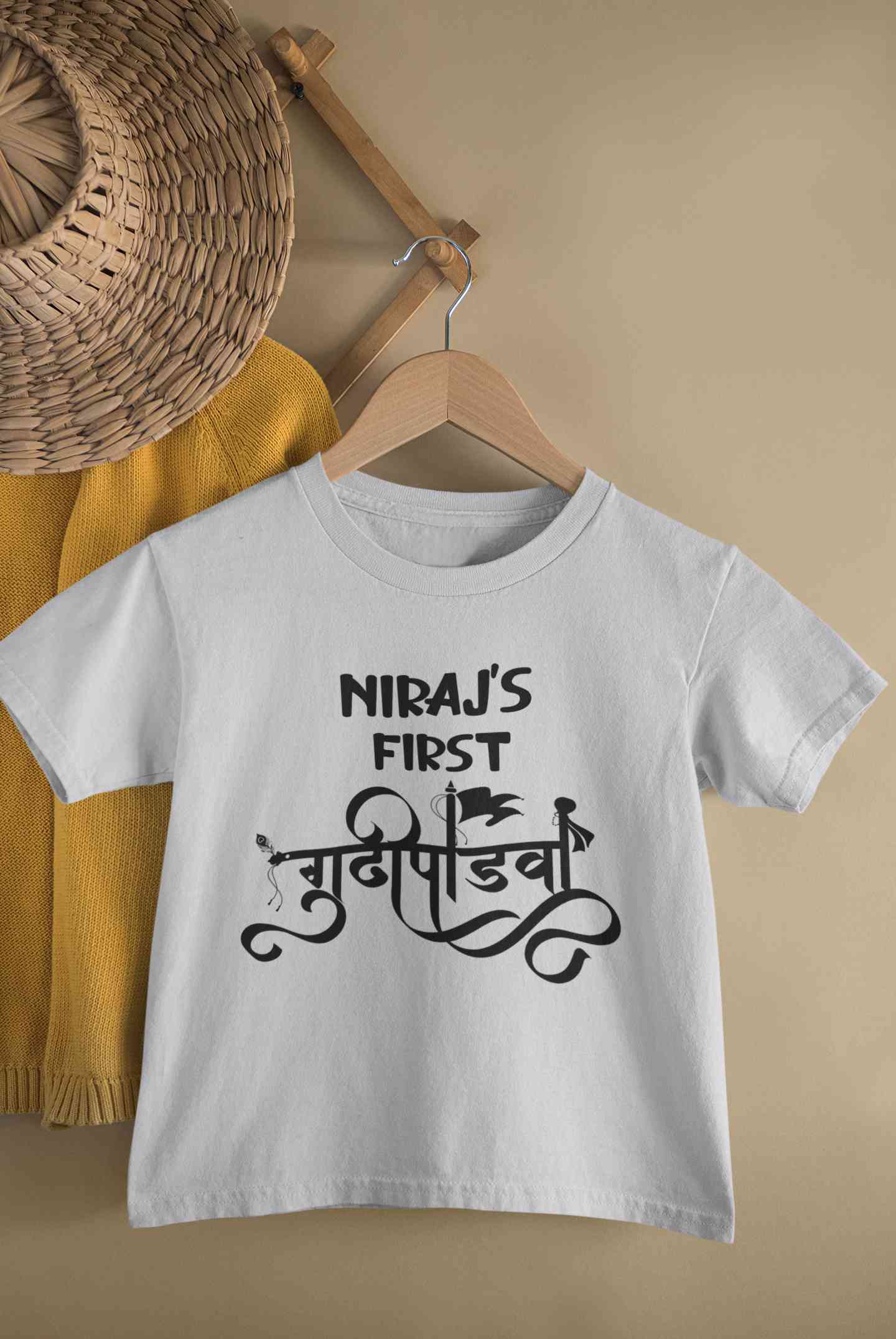 Custom Name First Gudipadwa Half Sleeves T-Shirt for Boy-FunkyTeesClub