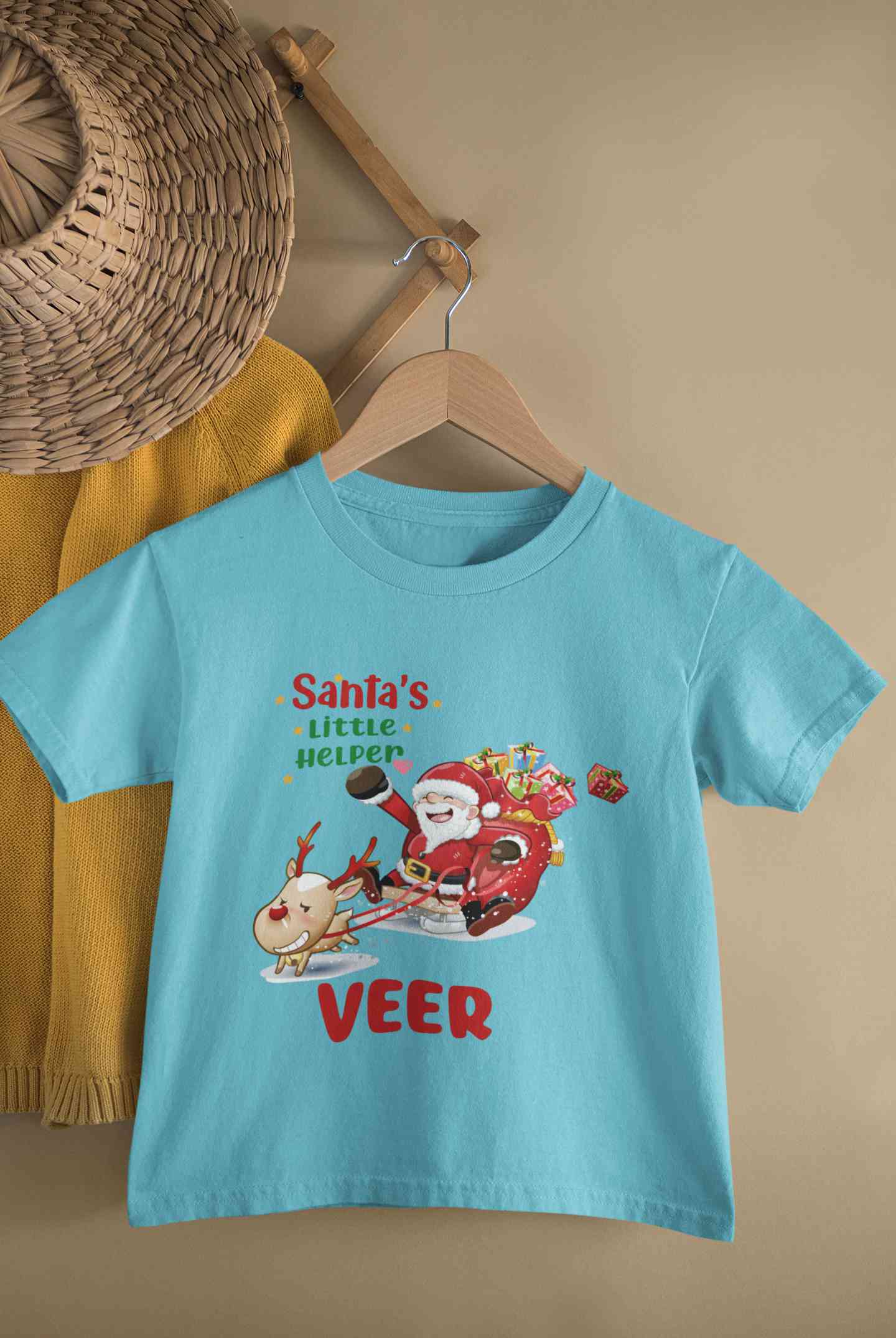 Customized Name Santas Little Helper Christmas Half Sleeves T-Shirt for Boy-FunkyTeesClub