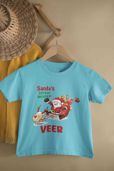 Customized Name Santas Little Helper Christmas Half Sleeves T-Shirt for Boy-FunkyTeesClub