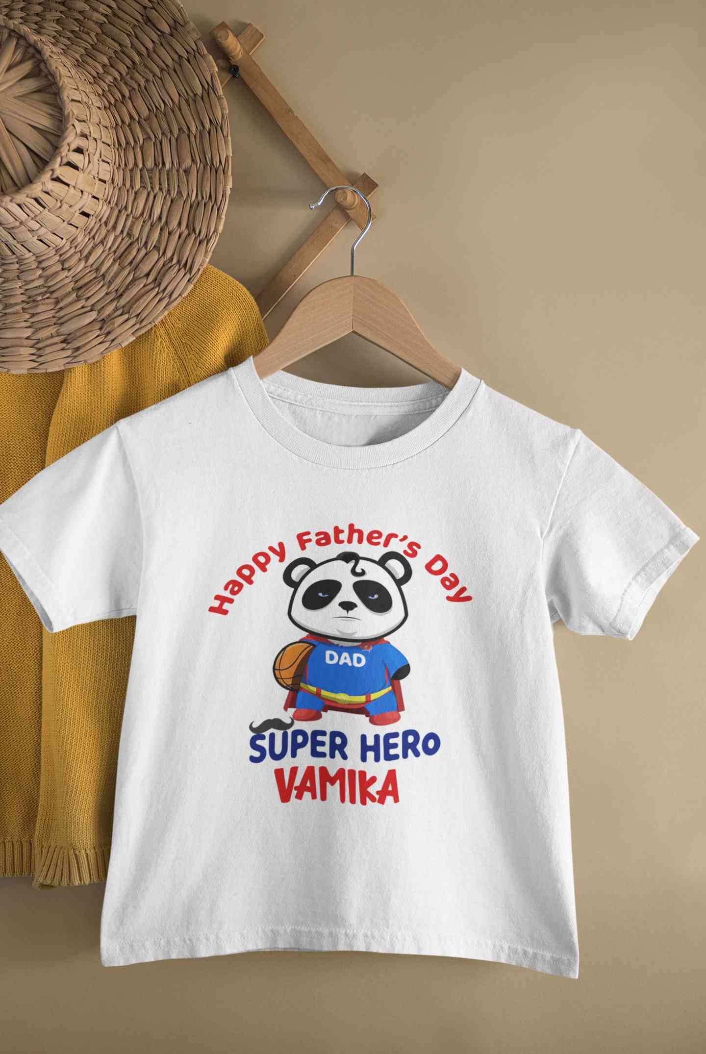 Custom Name Happy Fathers Day Super Hero Half Sleeves T-Shirt For Girls -FunkyTeesClub