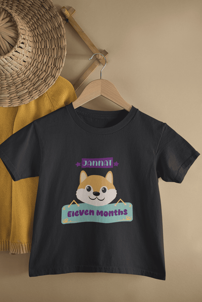 Custom Name Eleventh Month Birthday Cute Half Sleeves T-Shirt For Girls -FunkyTeesClub