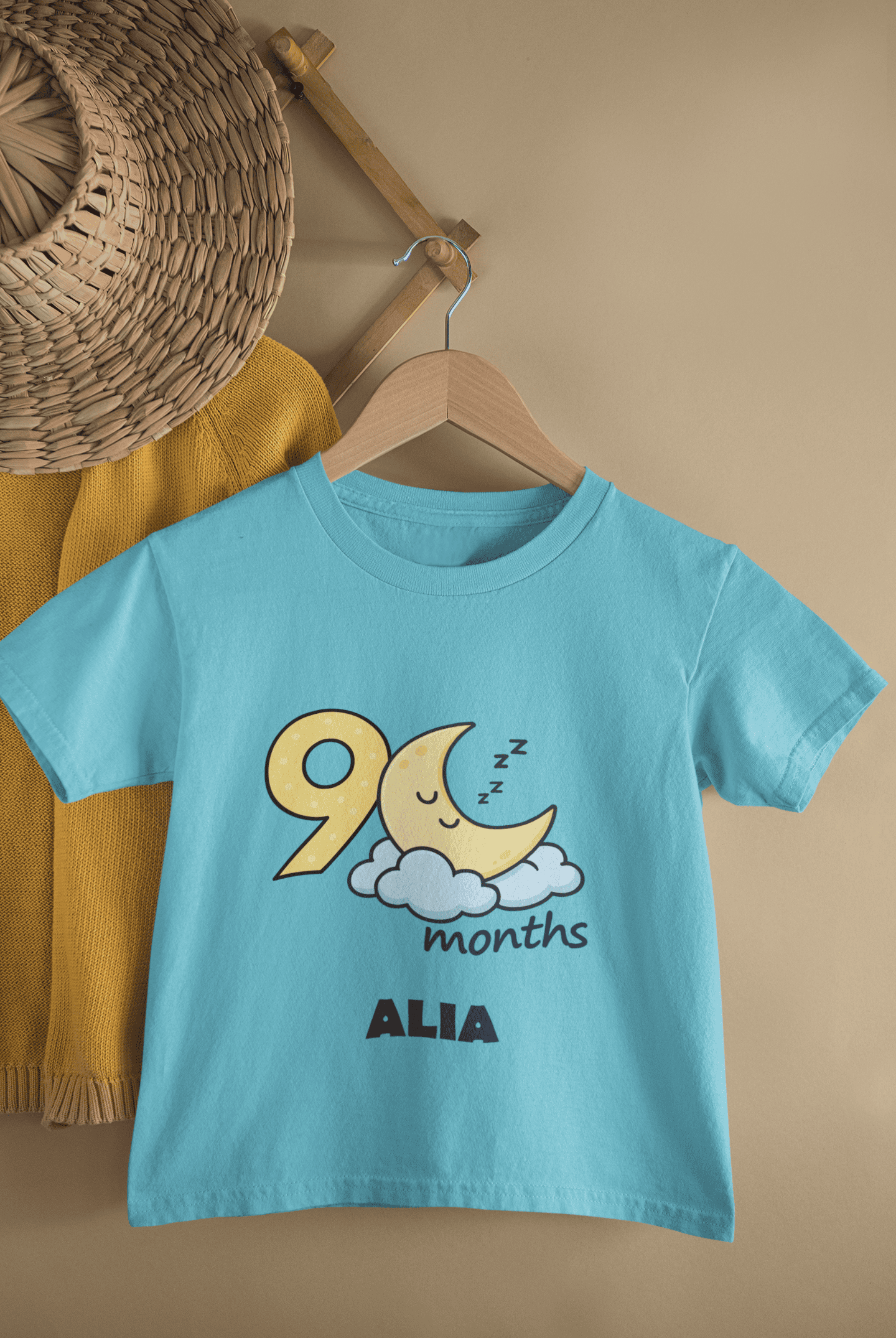 Custom Name Nine Month Moon Half Sleeves T-Shirt For Girls -FunkyTeesClub