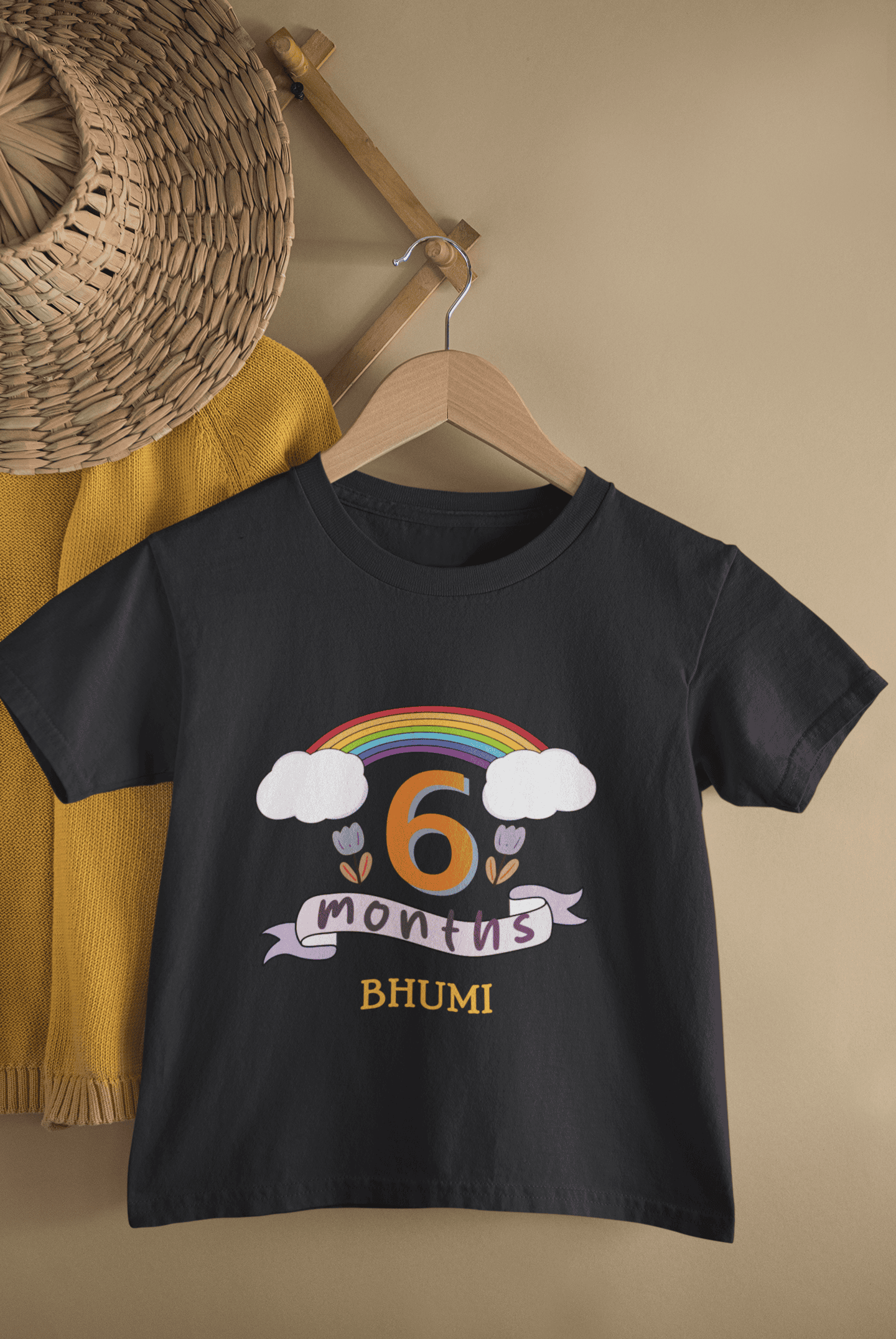 Custom Name Sixth Month Birthday Half Sleeves T-Shirt For Girls -FunkyTeesClub