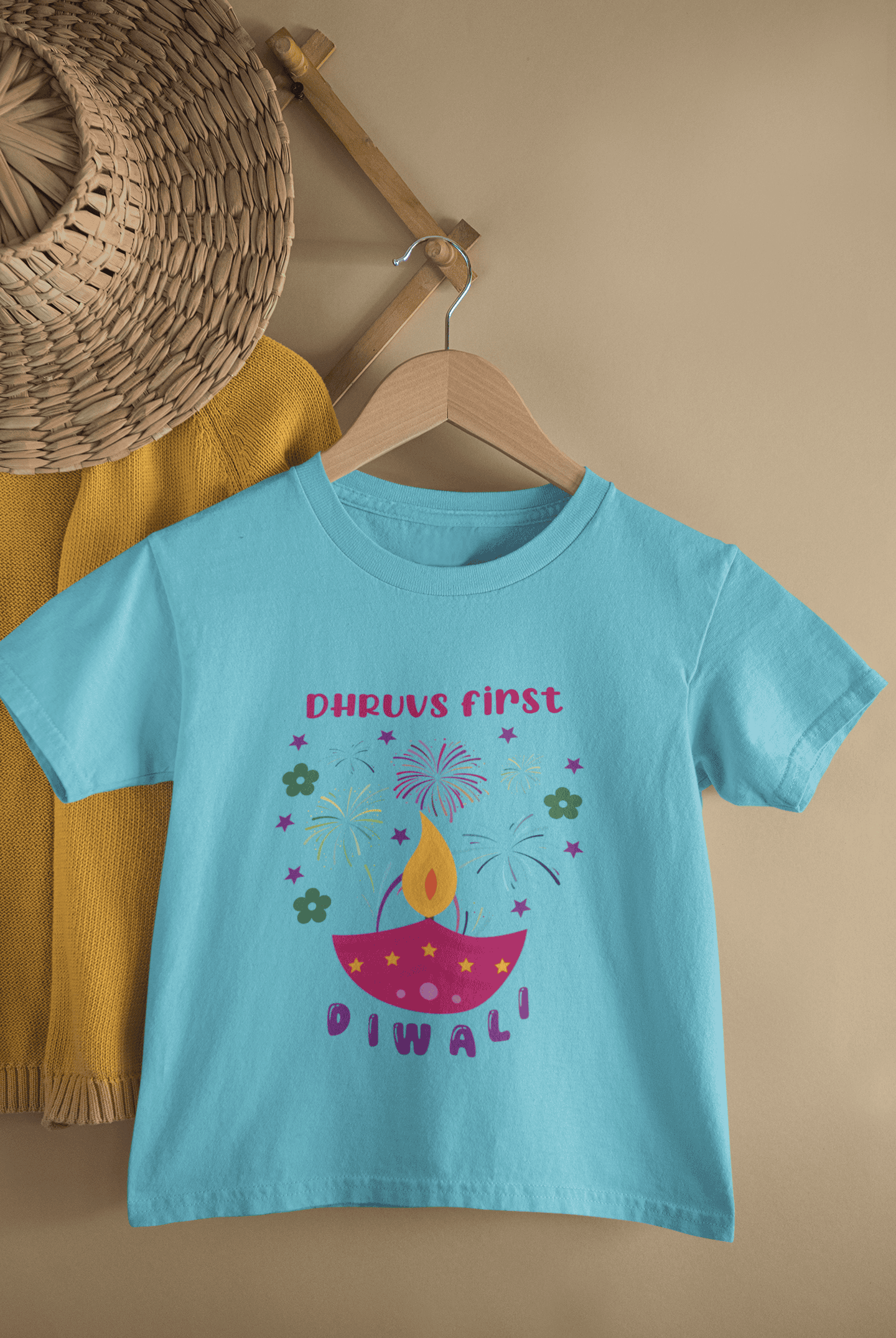 Custom Name First Diwali Celebrations Diwali Half Sleeves T-Shirt for Boys -FunkyTeesClub