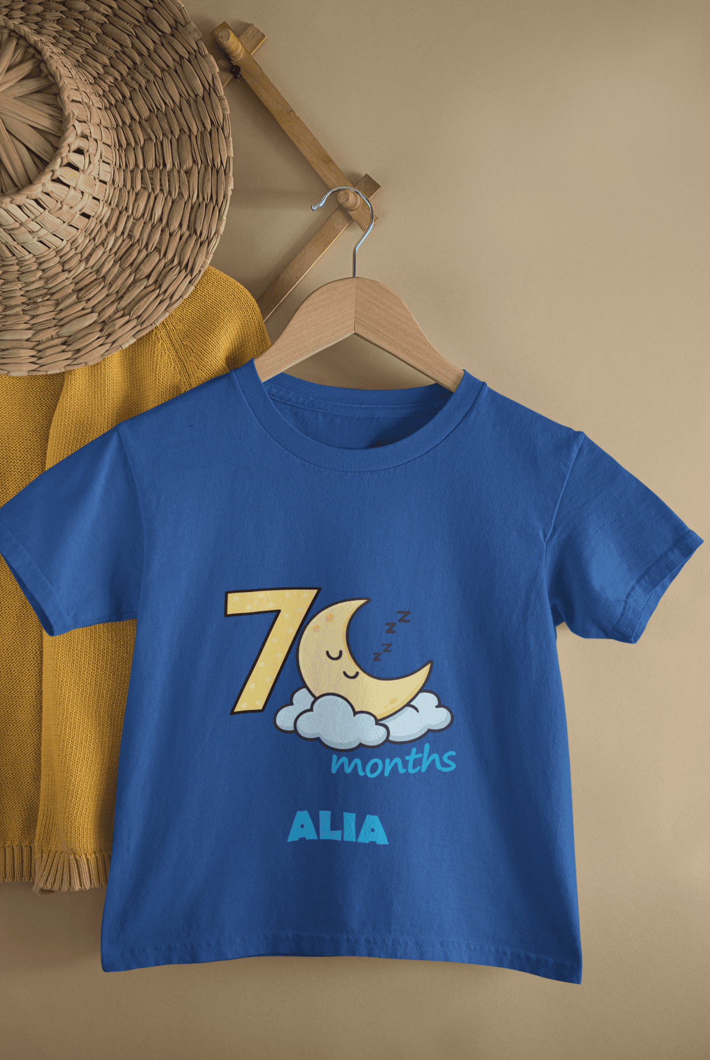 Custom Name Seven Month Moon Half Sleeves T-Shirt For Girls -FunkyTeesClub