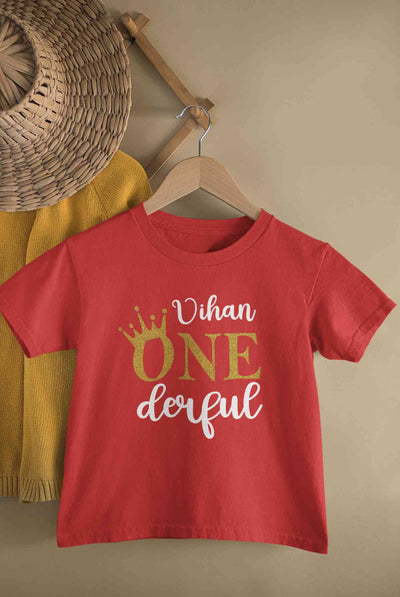 Custom Name First Birthday Half Sleeves T-Shirt for Boy-FunkyTeesClub