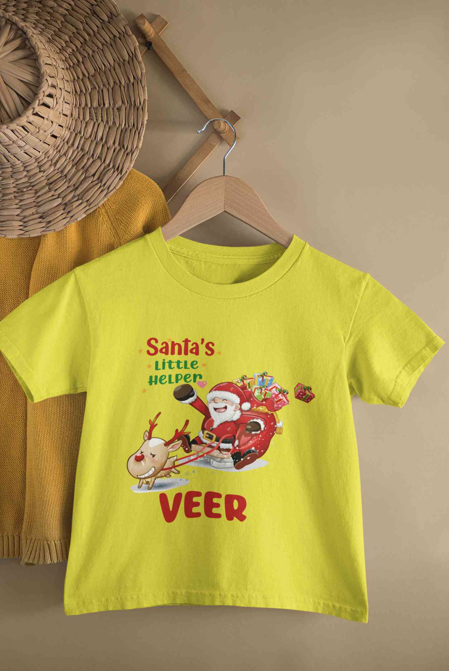 Customized Name Santas Little Helper Christmas Half Sleeves T-Shirt for Boy-FunkyTeesClub