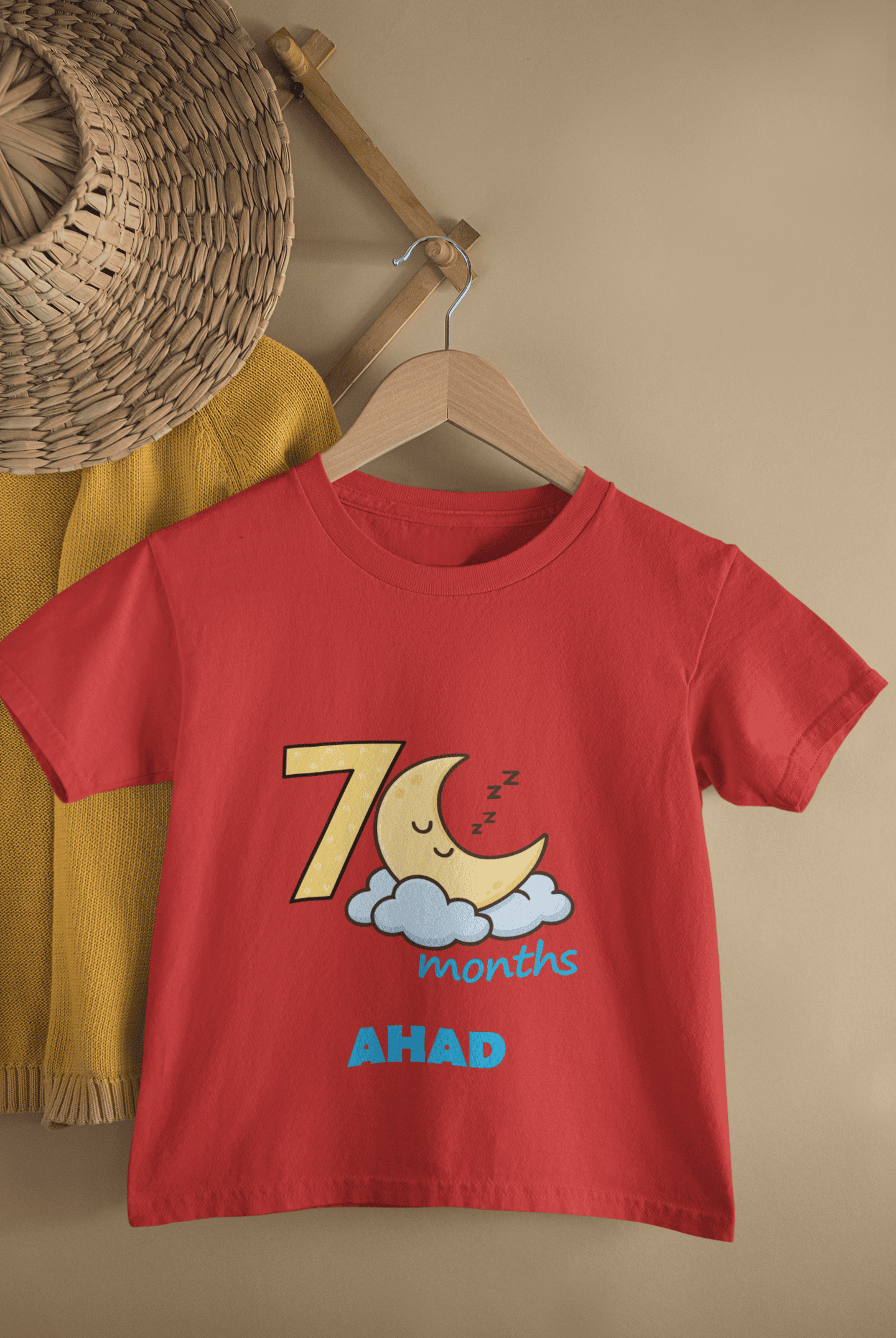 Custom Name Seven Month Moon Half Sleeves T-Shirt for Boys -FunkyTeesClub