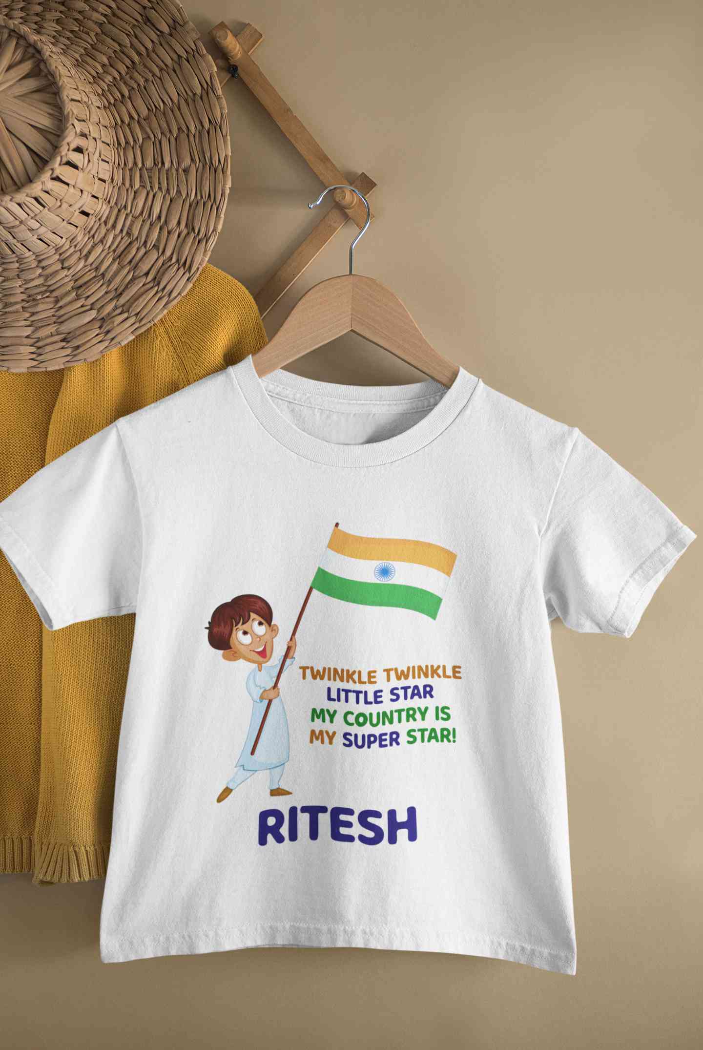 Custom Name My Country Is My Superstar Independence Day Half Sleeves T-Shirt for Boy-FunkyTeesClub