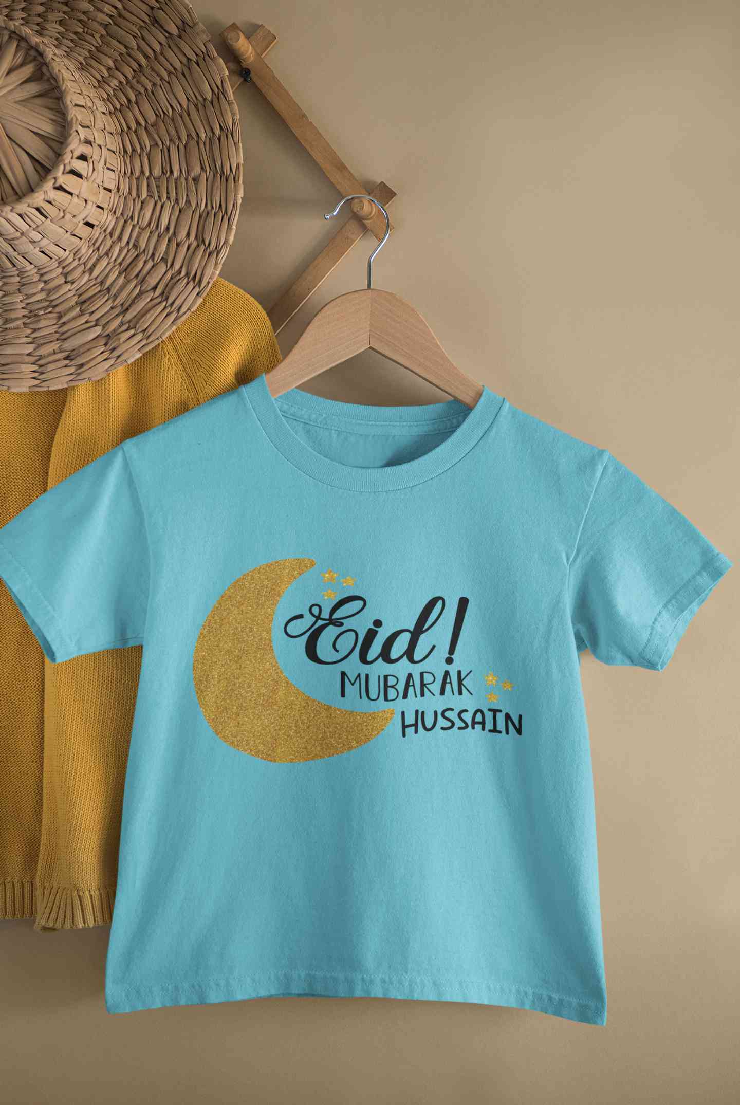 Custom Name Eid Mubaaarak Half Sleeves T-Shirt for Boy-FunkyTeesClub