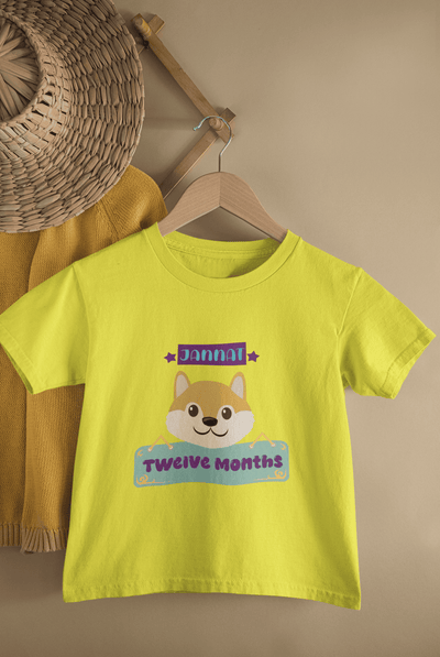 Custom Name Twelve Month Birthday Cute Half Sleeves T-Shirt For Girls -FunkyTeesClub