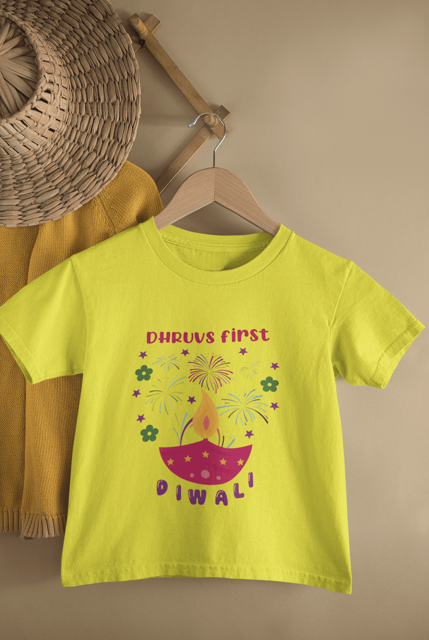 Custom Name First Diwali Celebrations Diwali Half Sleeves T-Shirt for Boys -FunkyTeesClub