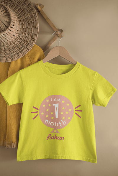 Custom Name I Am One Month Half Sleeves T-Shirt for Boys -FunkyTeesClub