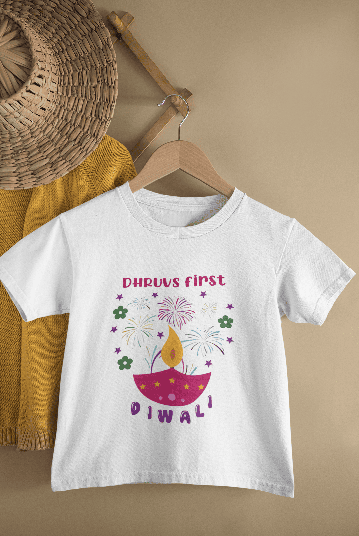 Custom Name First Diwali Celebrations Diwali Half Sleeves T-Shirt for Boys -FunkyTeesClub
