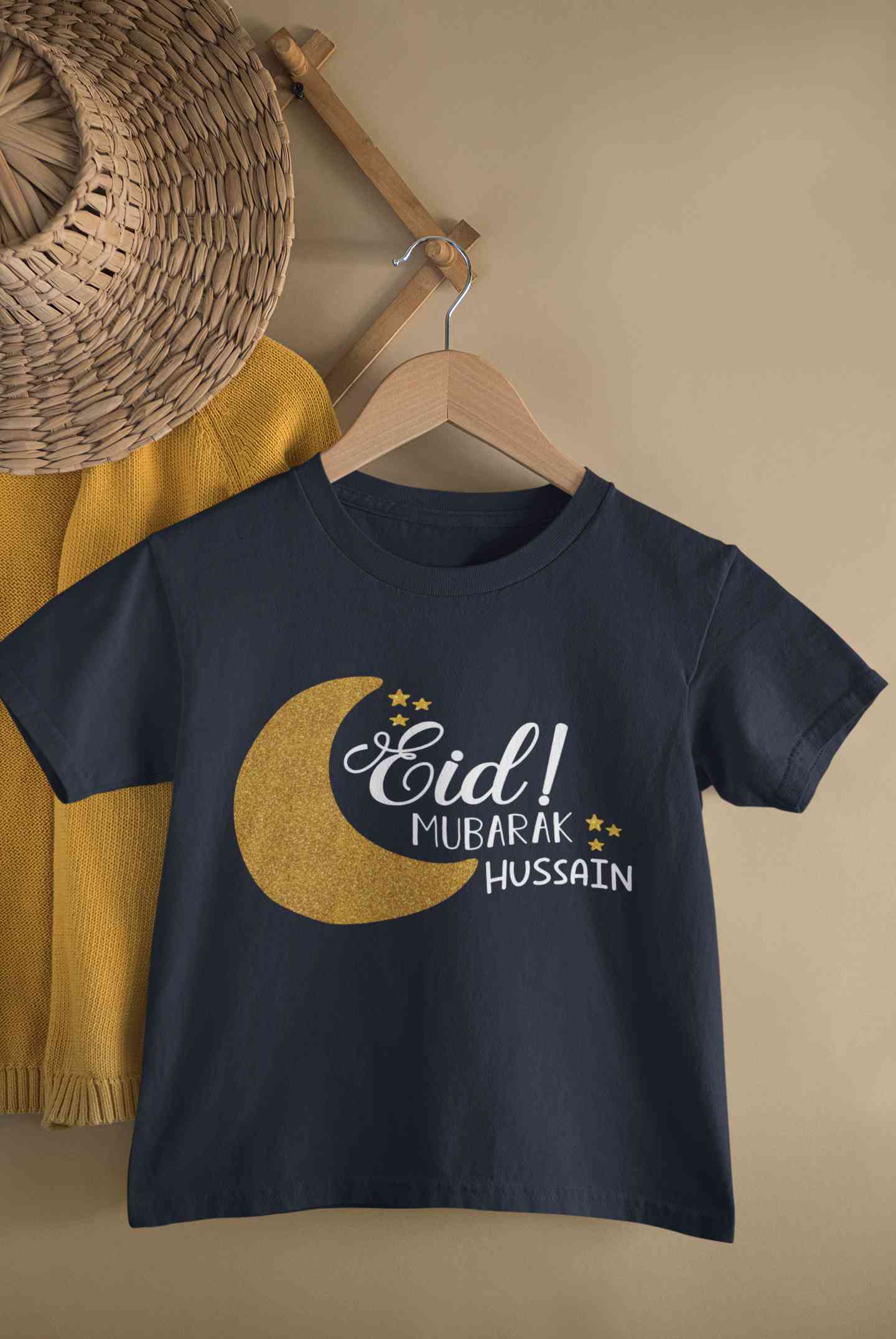 Custom Name Eid Mubaaarak Half Sleeves T-Shirt for Boy-FunkyTeesClub