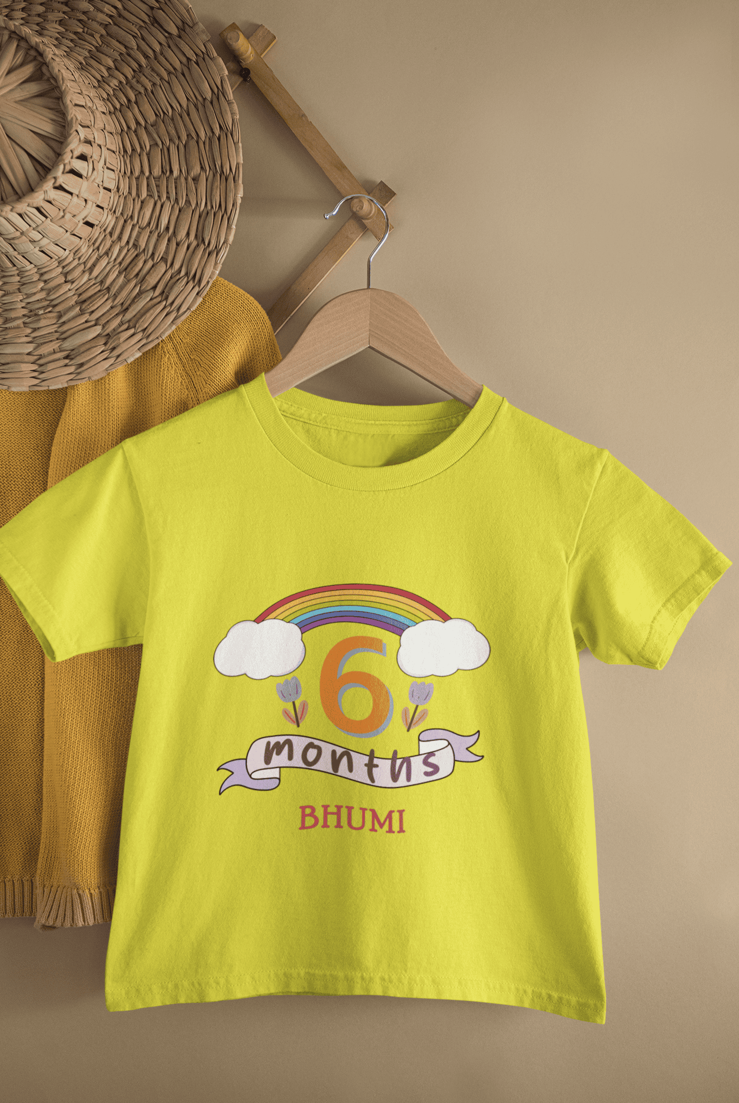 Custom Name Sixth Month Birthday Half Sleeves T-Shirt For Girls -FunkyTeesClub