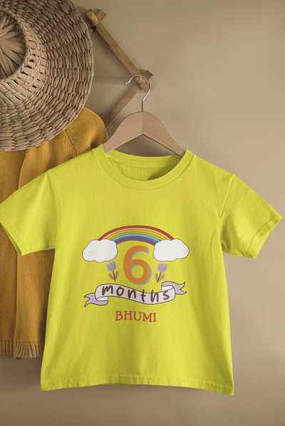 Custom Name Sixth Month Birthday Half Sleeves T-Shirt For Girls -FunkyTeesClub