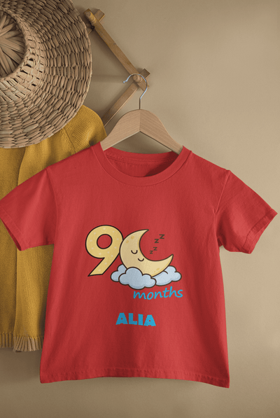 Custom Name Nine Month Moon Half Sleeves T-Shirt For Girls -FunkyTeesClub