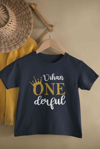 Custom Name First Birthday Half Sleeves T-Shirt for Boy-FunkyTeesClub