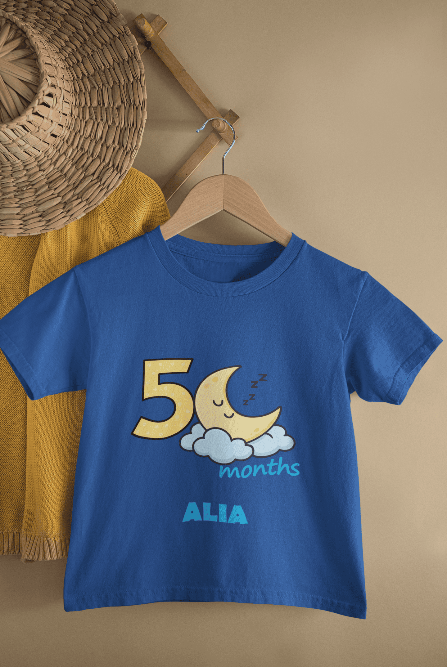 Custom Name Five Month Moon Half Sleeves T-Shirt For Girls -FunkyTeesClub