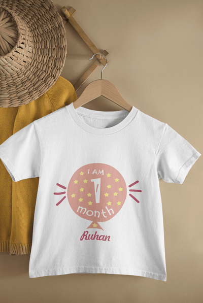 Custom Name I Am One Month Half Sleeves T-Shirt for Boys -FunkyTeesClub