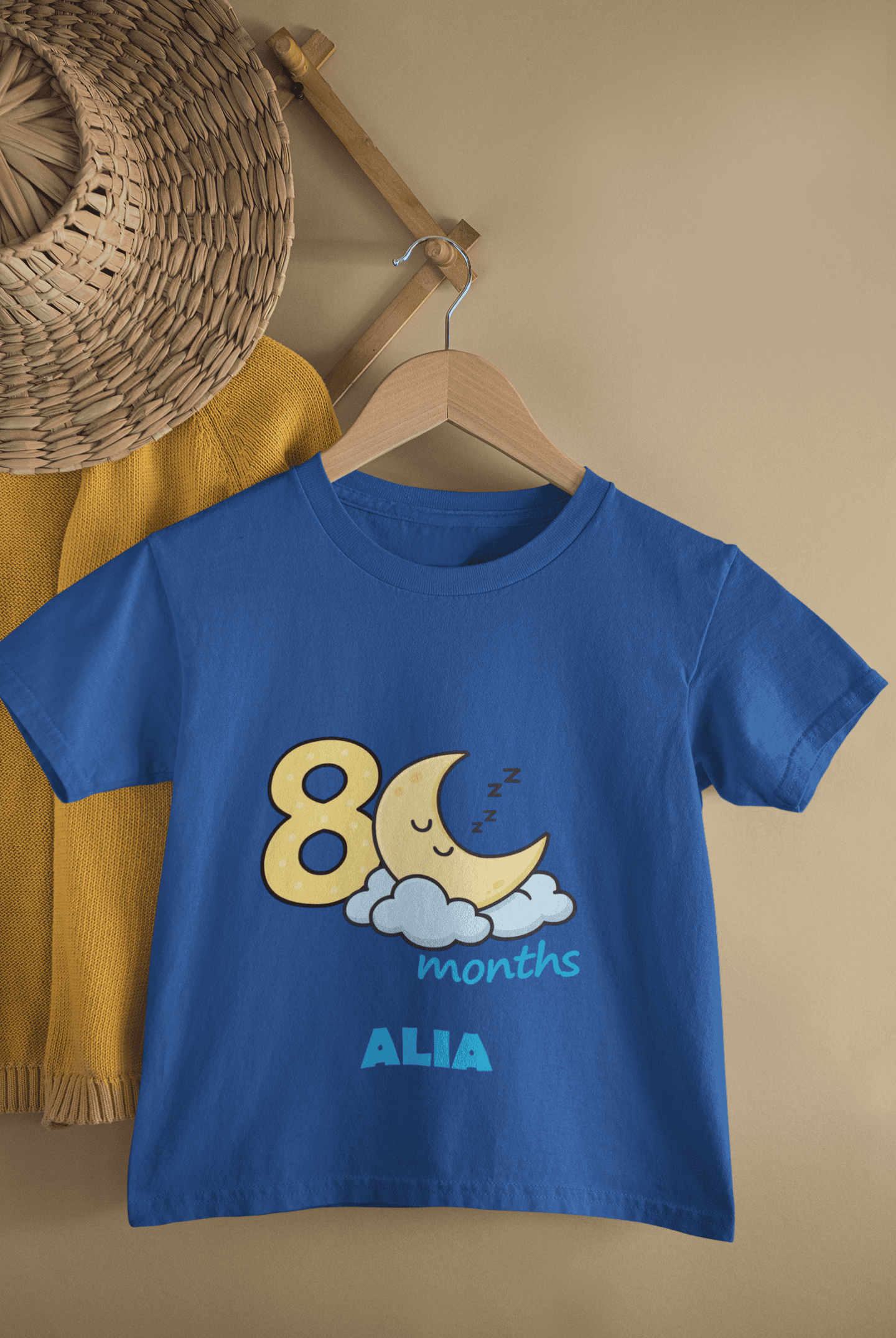 Custom Name Eight Month Moon Half Sleeves T-Shirt For Girls -FunkyTeesClub