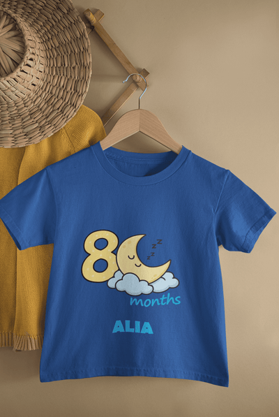 Custom Name Eight Month Moon Half Sleeves T-Shirt For Girls -FunkyTeesClub