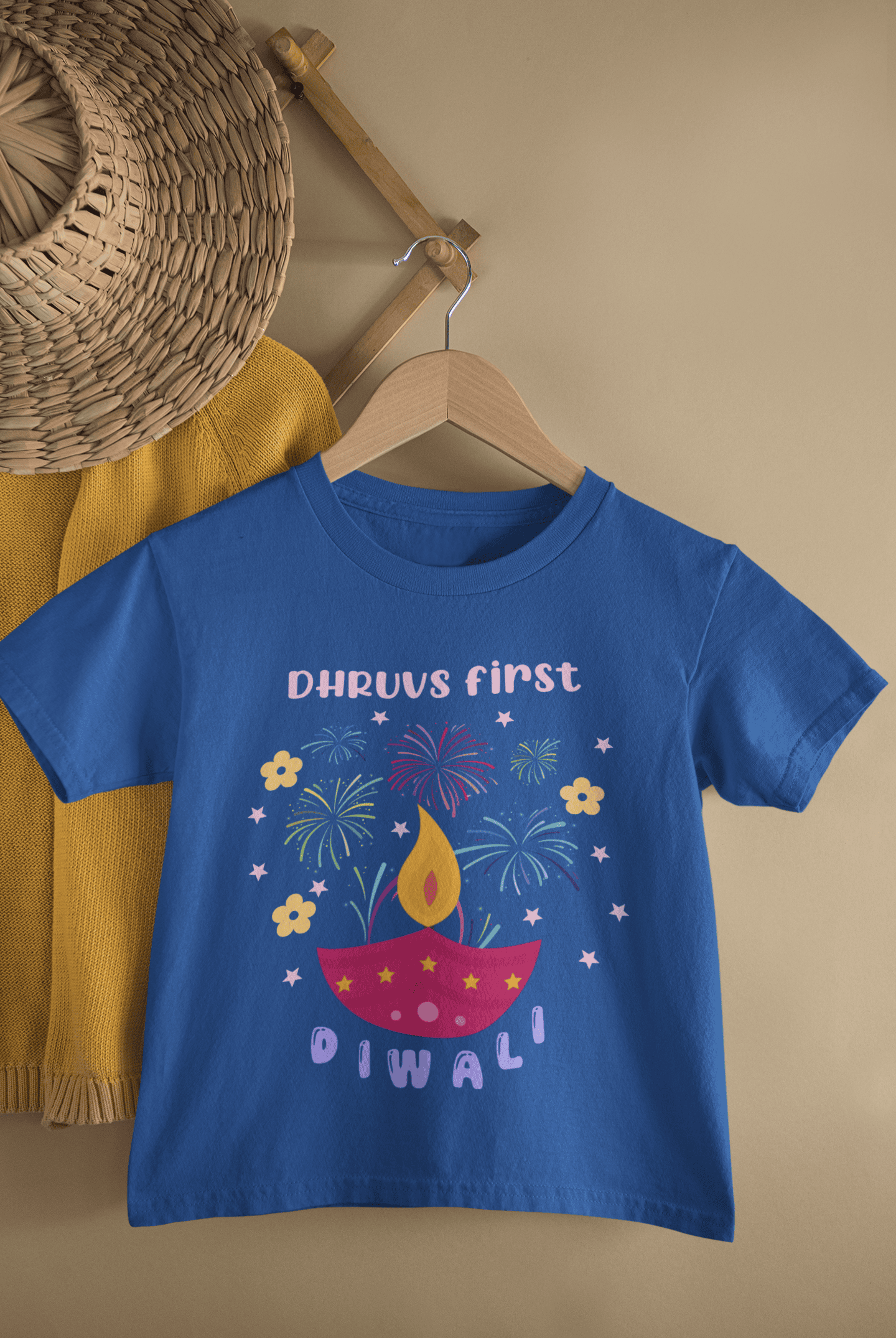 Custom Name First Diwali Celebrations Diwali Half Sleeves T-Shirt for Boys -FunkyTeesClub