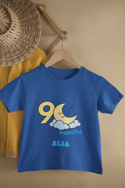 Custom Name Nine Month Moon Half Sleeves T-Shirt For Girls -FunkyTeesClub