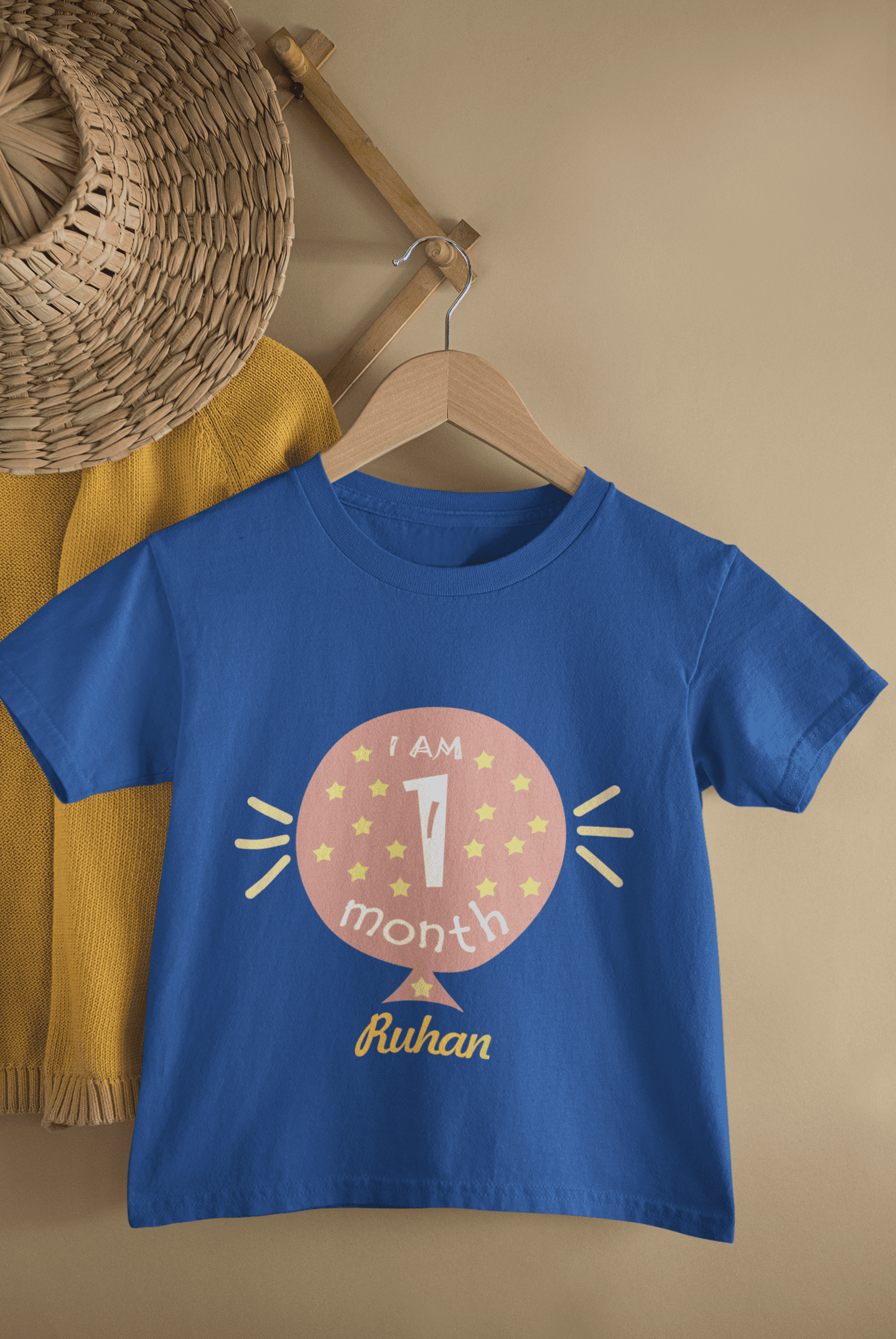 Custom Name I Am One Month Half Sleeves T-Shirt for Boys -FunkyTeesClub