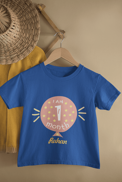 Custom Name I Am One Month Half Sleeves T-Shirt for Boys -FunkyTeesClub