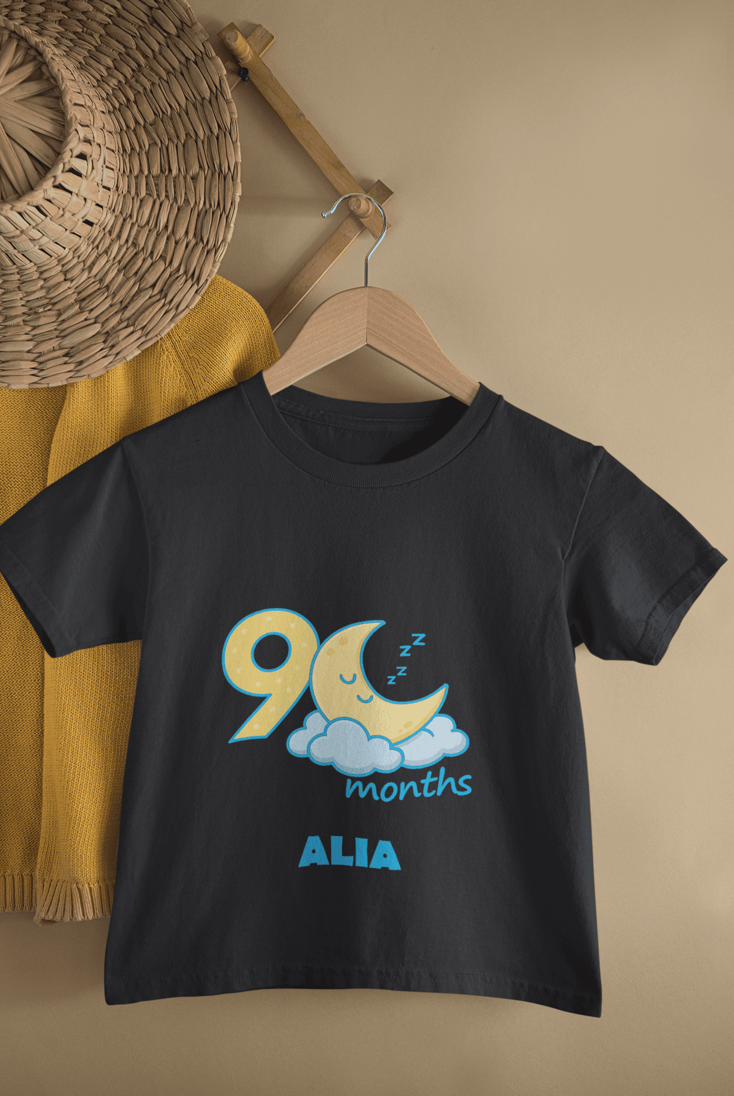 Custom Name Nine Month Moon Half Sleeves T-Shirt For Girls -FunkyTeesClub