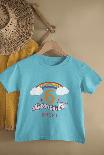 Custom Name Sixth Month Birthday Half Sleeves T-Shirt For Girls -FunkyTeesClub