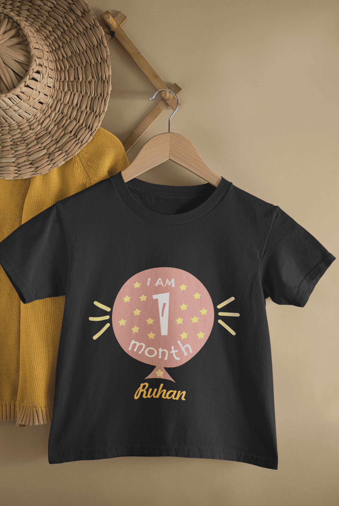 Custom Name I Am One Month Half Sleeves T-Shirt for Boys -FunkyTeesClub