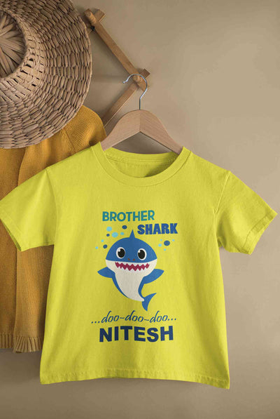 Custom Name Brother Shark Doo Doo Doo Rakhi Half Sleeves T-Shirt for Boy-FunkyTeesClub