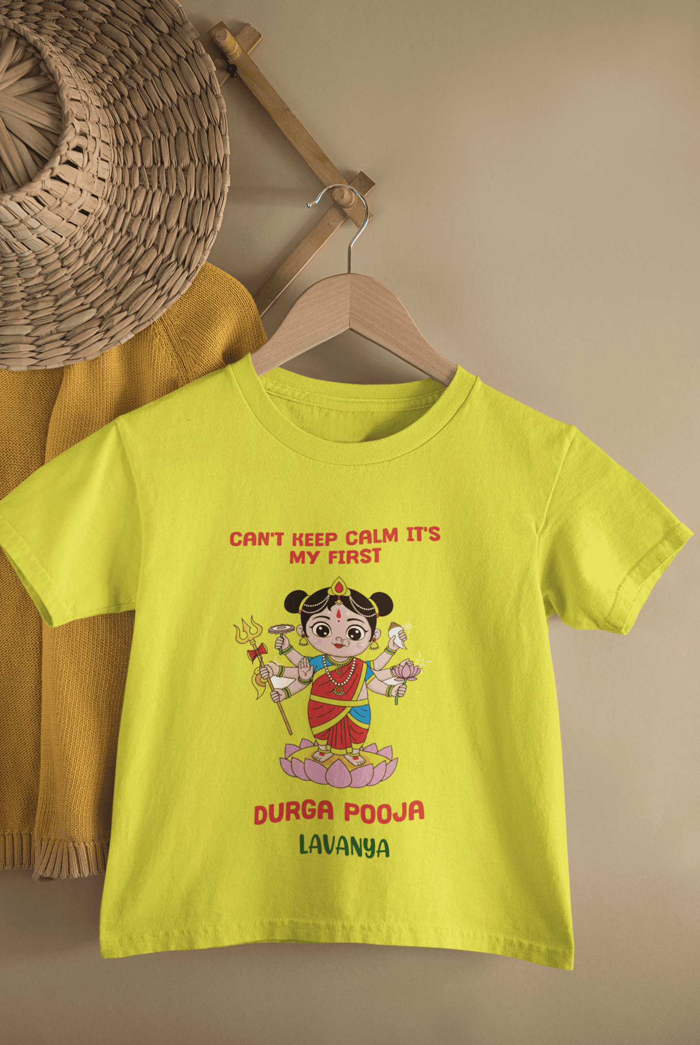 Can't Keep Calm It's My First Durga Pooja Navratri Half Sleeves T-Shirt For Girls -FunkyTeesClub